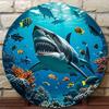 Retro Great White Shark Metal Sign Ocean Scene Wall Art With Tropical Fish Coral Reef Home Decor