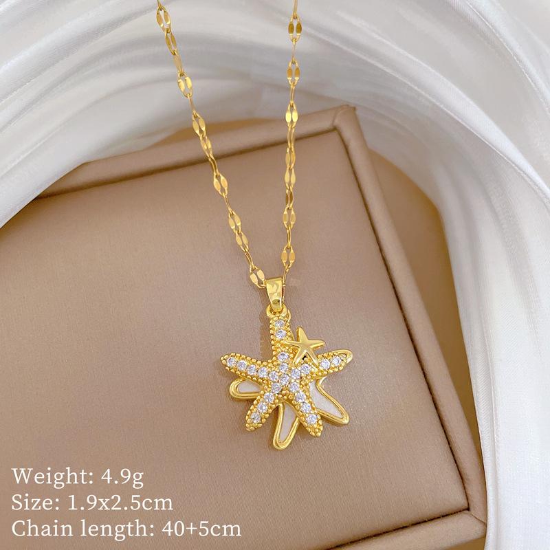 Copper Micro-Inlaid Light Luxury Fashion Personality Temperament Gorgeous Full Diamond Necklace Women'S Versatile Collarbone Chain Titanium Steel
