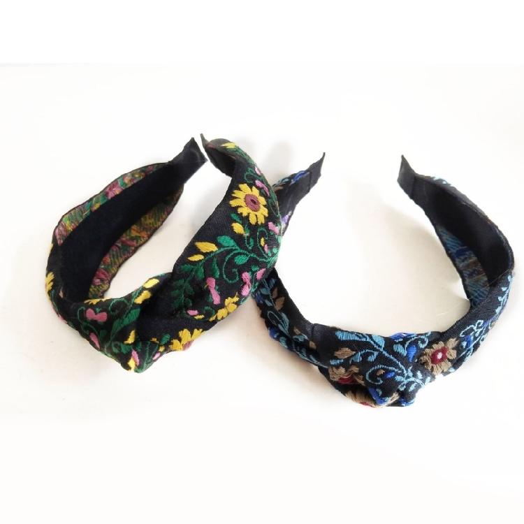Mexico Embroidery Flower Knotted Headbands Wide Hairhoop for Women Special Occasion and Festival Dressingup Accessory