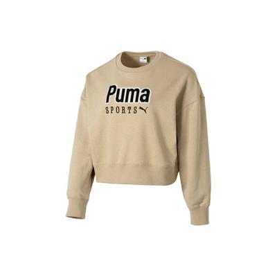 American Retro Letter Round Neck Short Casual Sweatshirt Women Sweatshirt Khaki 626169-83