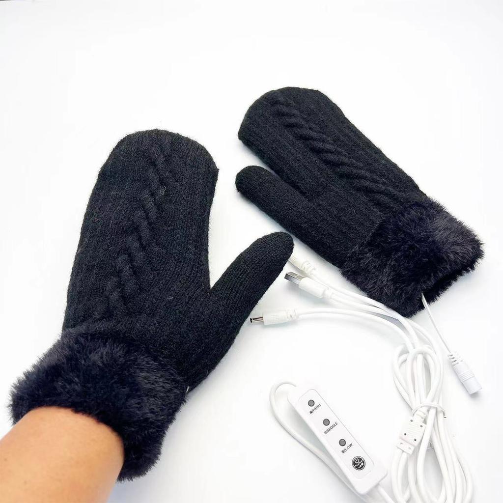 Unisex Heated Gloves, Double-Layer -Lined Winter Cycling Gloves with 3 Temperature Settings
