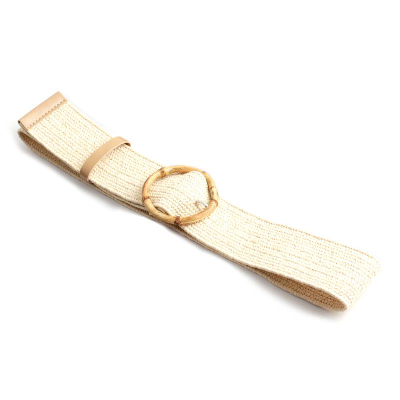 Summer Beach Pp Grass Woven Belt Women'S Square Buckle Round Buckle Simple Decorative Pin Buckle Waist Seal