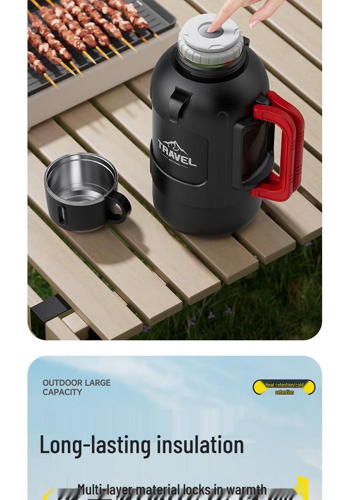 Large Capacity Stainless Steel Insulated Thermos for Outdoor & Car Use - Short, Fat Design for Hot Water, Tea Brewing, and Household Use