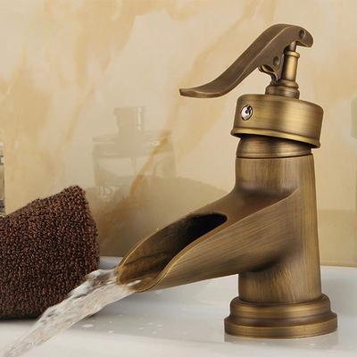 Basin Faucets Antique Brass Waterfall Bathroom Vessel Sink Faucet Single Handle Deck Wash Mixer Water Tap WC Taps