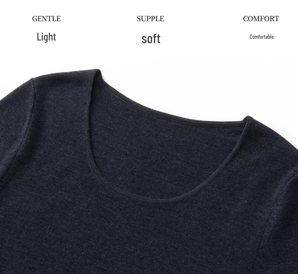 Spring 2026 Women's U-Neck Ultra-Thin Knit Base Layer Top - 100% Pure Wool Yangzi Yarn