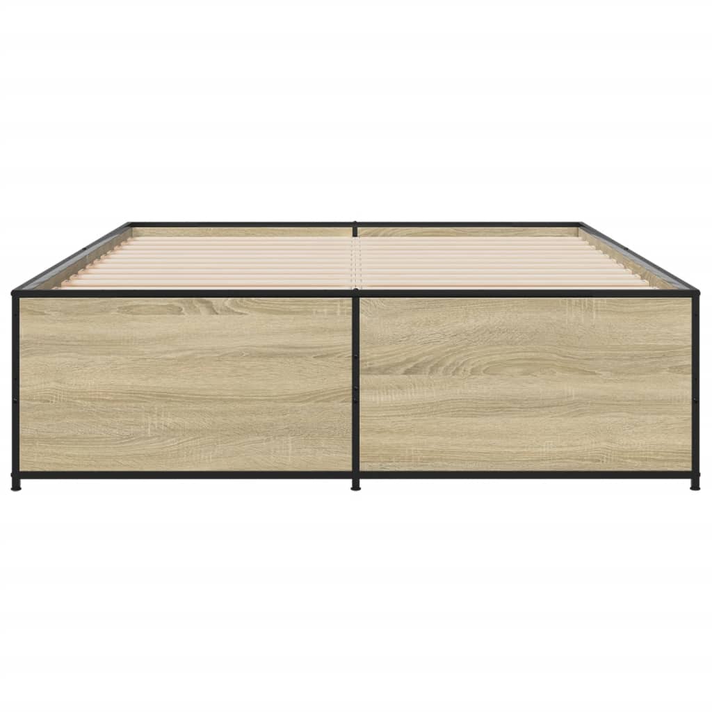 Bed Frame Sonoma Oak 140 x 190 cm Particleboard and Metal