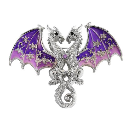 Two-Headed Dragon Design Brooch Gradient Enamel Electroplated Finish Safety Pin фиолетовый
