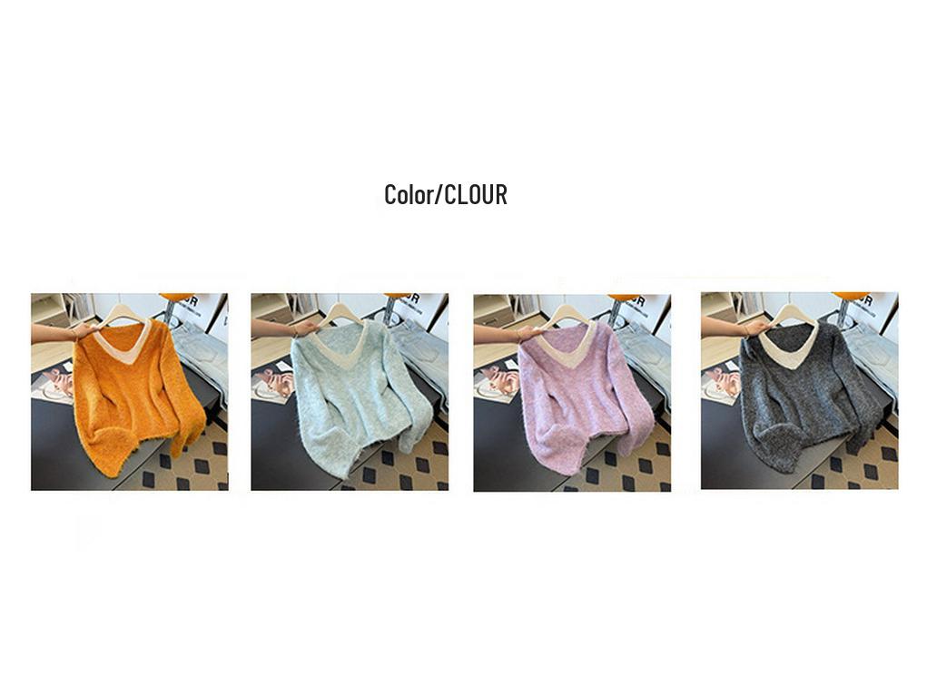 Color Block V-Neck Long Sleeve Knit Sweater - Women's Autumn/Winter Loose Fit Two-Piece Style Cardigan