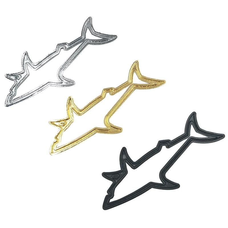 2Pcs 3D Metal Car Styling Sticker Hollow Fish Shark Emblem Badge Decals Automobiles Motorcycle Computer Fuel Cap Accessories