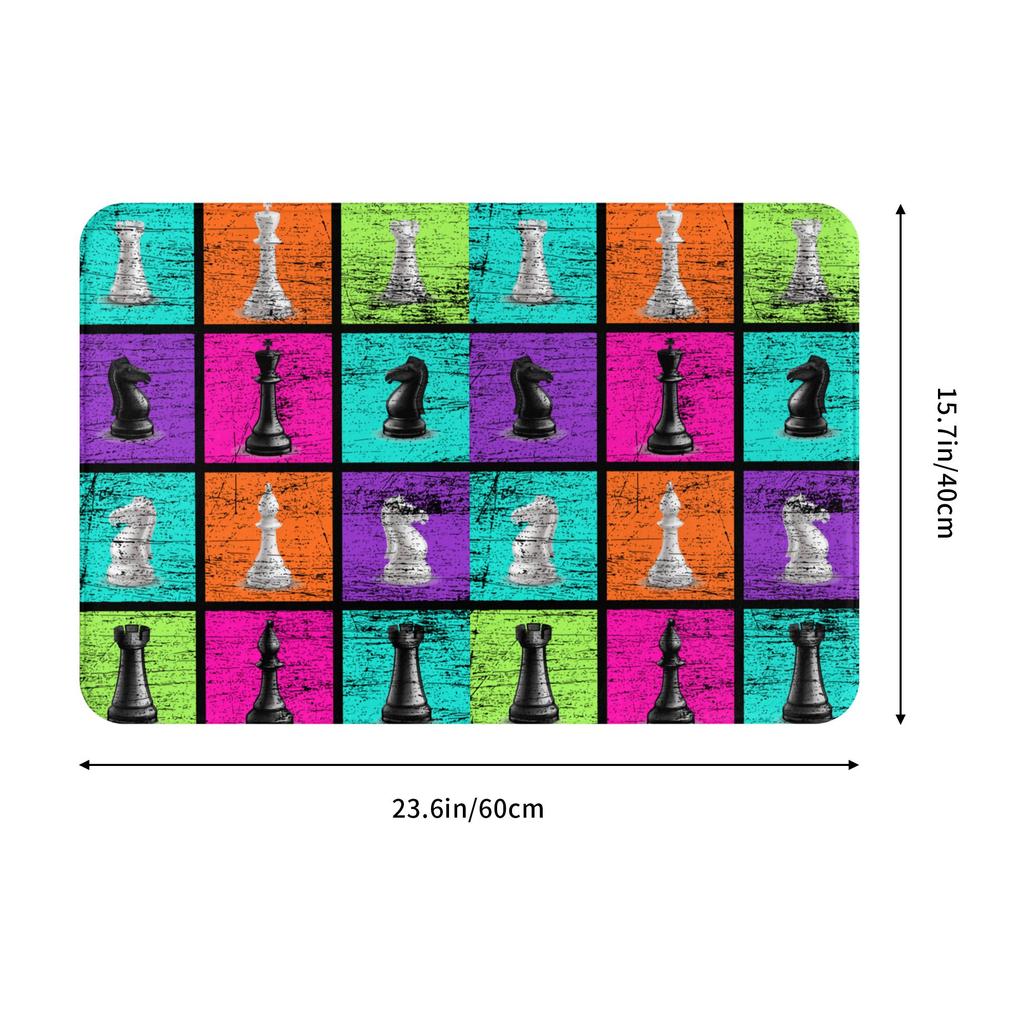 Retro Schachfiguren Schach Fußmatte für die Haustür Rutschfest Wasserdicht für den Innenbereich Schachbrett Spiel Türvorleger Wohnzimmer Eingangsteppich Teppich
