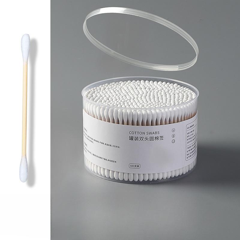 Salviette Cotone Piccole Usa e Getta Doppia Punta Bastoncini di Bambù e Legno Bastoncini per Pulizia Orecchie Scatole Rotonde Grandi