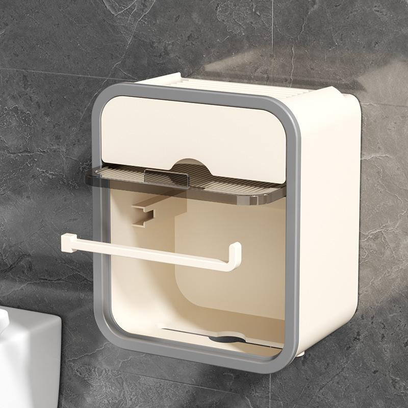 Toilet Paper Holder Wall Mounted Non Perforated Storage Rack Bathroom Waterproof Tissue Box Bathroom Accessories Tissue Holder