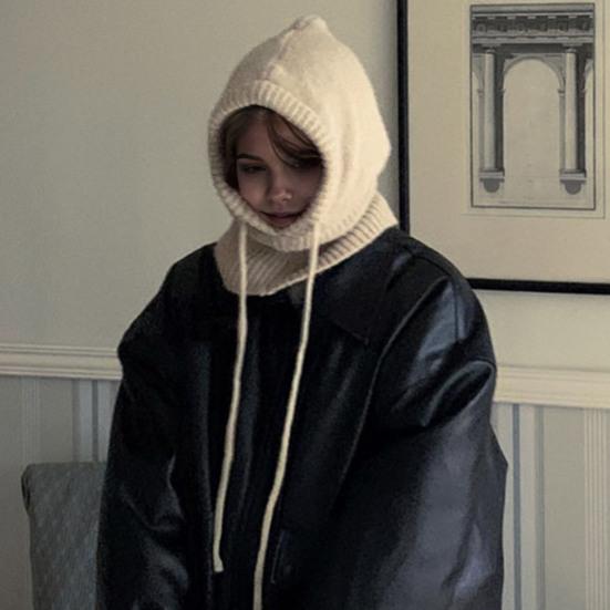 Écharpe Bonnet Couleur Unie Sangles Réglables Laine Chaud Cache-Cou Intégré Blocage de Température Hiver Extérieur Cyclisme Ski Coiffure