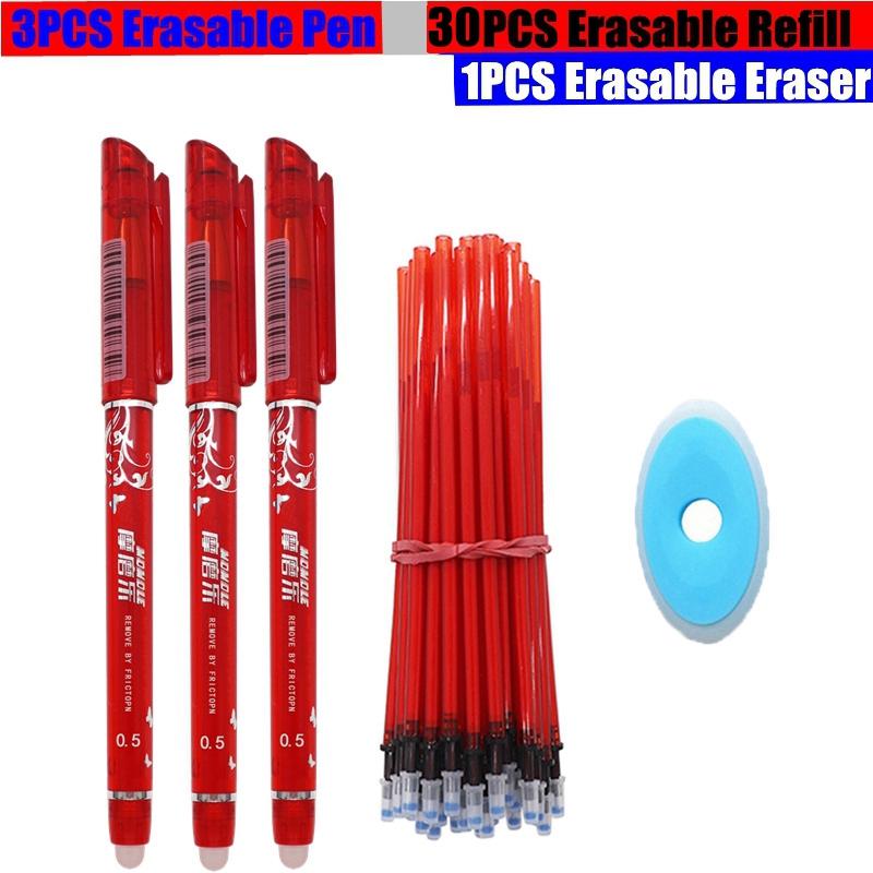 

34 шт./лот, набор стираемых ручек, моющаяся ручка, 0,5 мм, синие, черные чернила, гелевые ручки для письма, школьные канцелярские принадлежности, ручка красный