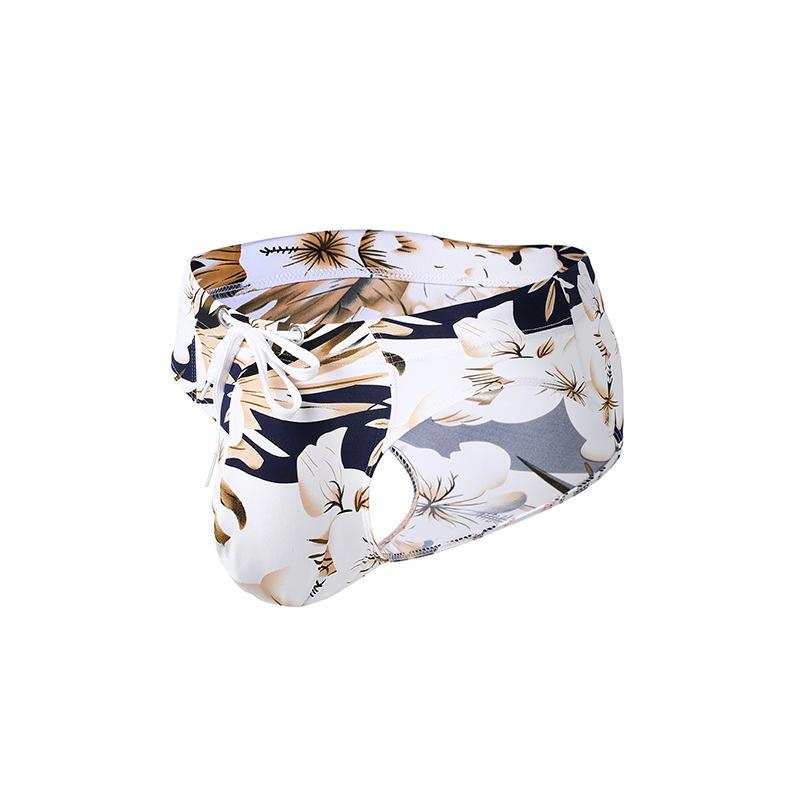 Men's Summer Leopard Print Tethered Swimming Ice Silk Quick-drying Low-rise Briefs