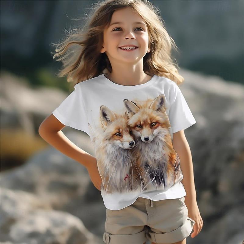 

Girls 3D Cartoon Fox Tee Shirts Short Sleeve 3D Print Summer Active Fashion Cute Kids 3-12 160
