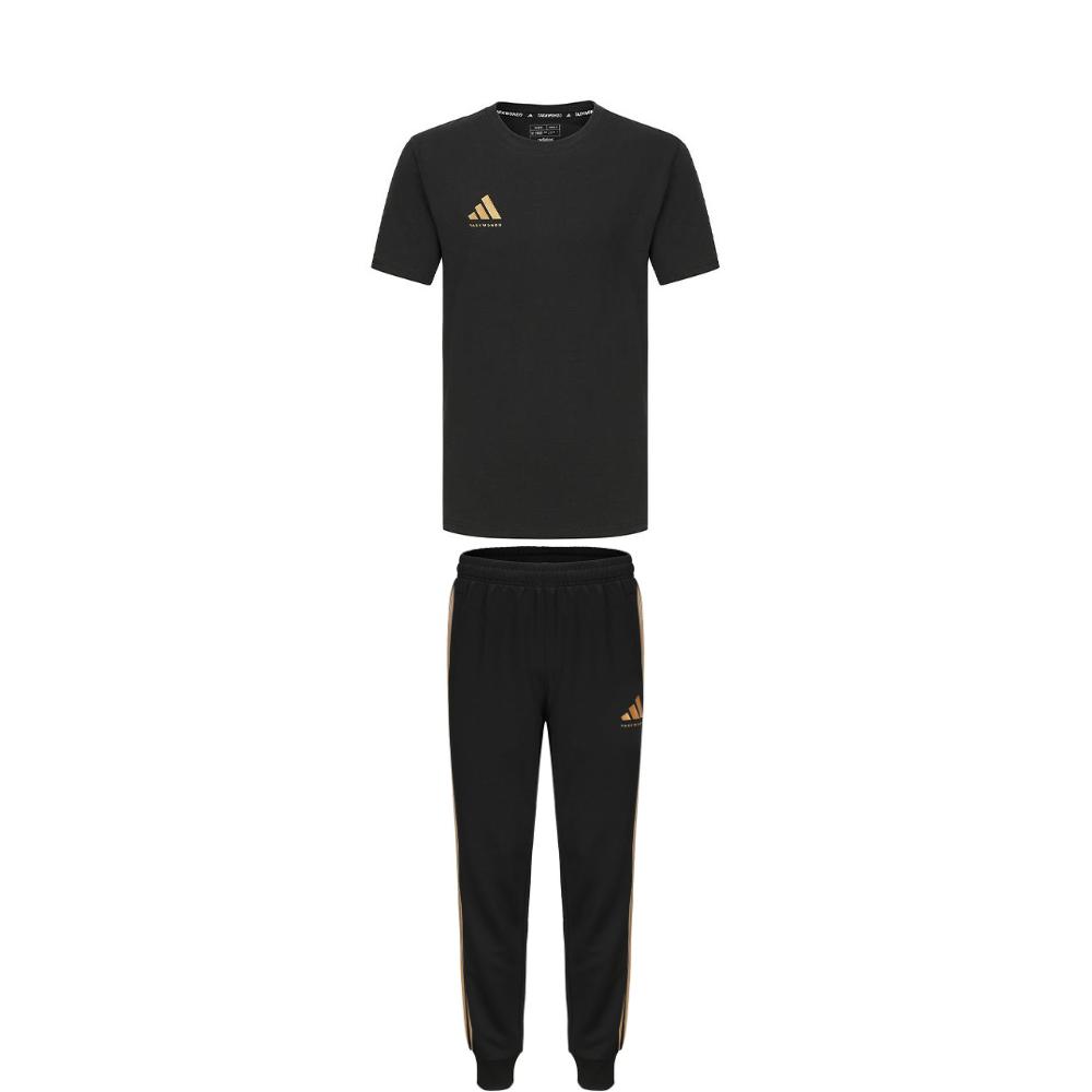 

Adidas Taekwondo Round Neck Pullover Simple Short Sleeve T-Shirt Striped Fashion Long Pants Casual Sports Suit ADICLTS24CTK-BG+TR30P1T-BG