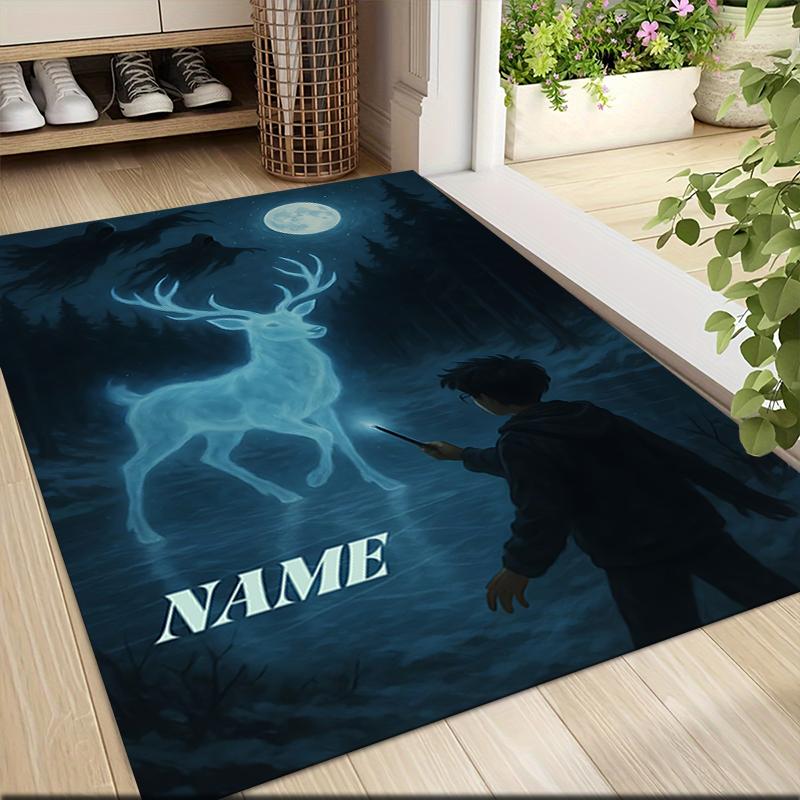 Custom Name Witchcraft Magic Hogwarts Crest Carpet Rug Customizable Soft Washable Anti-Slip Home Living Room Sofa Mats Personalized Rug. 090983