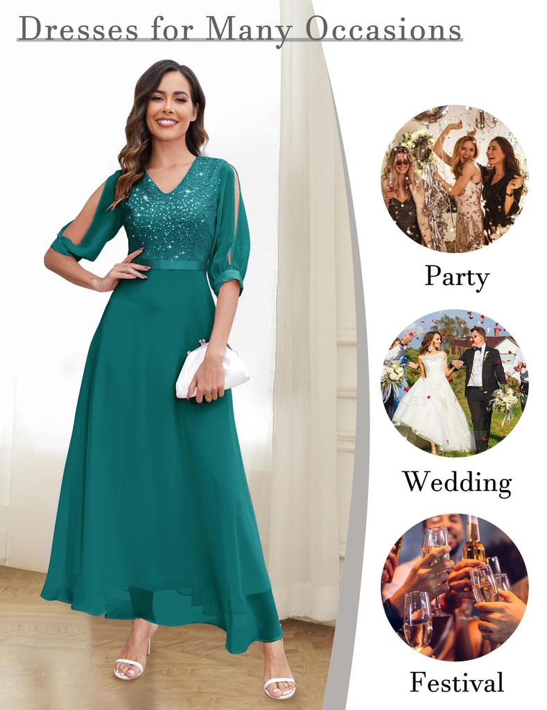 Wedtrend Long Party Dress with Split and Peacock Perfect for and Special Size Women's Sleeves, Sequins, Print, Concerts, Recitals, Weddings,