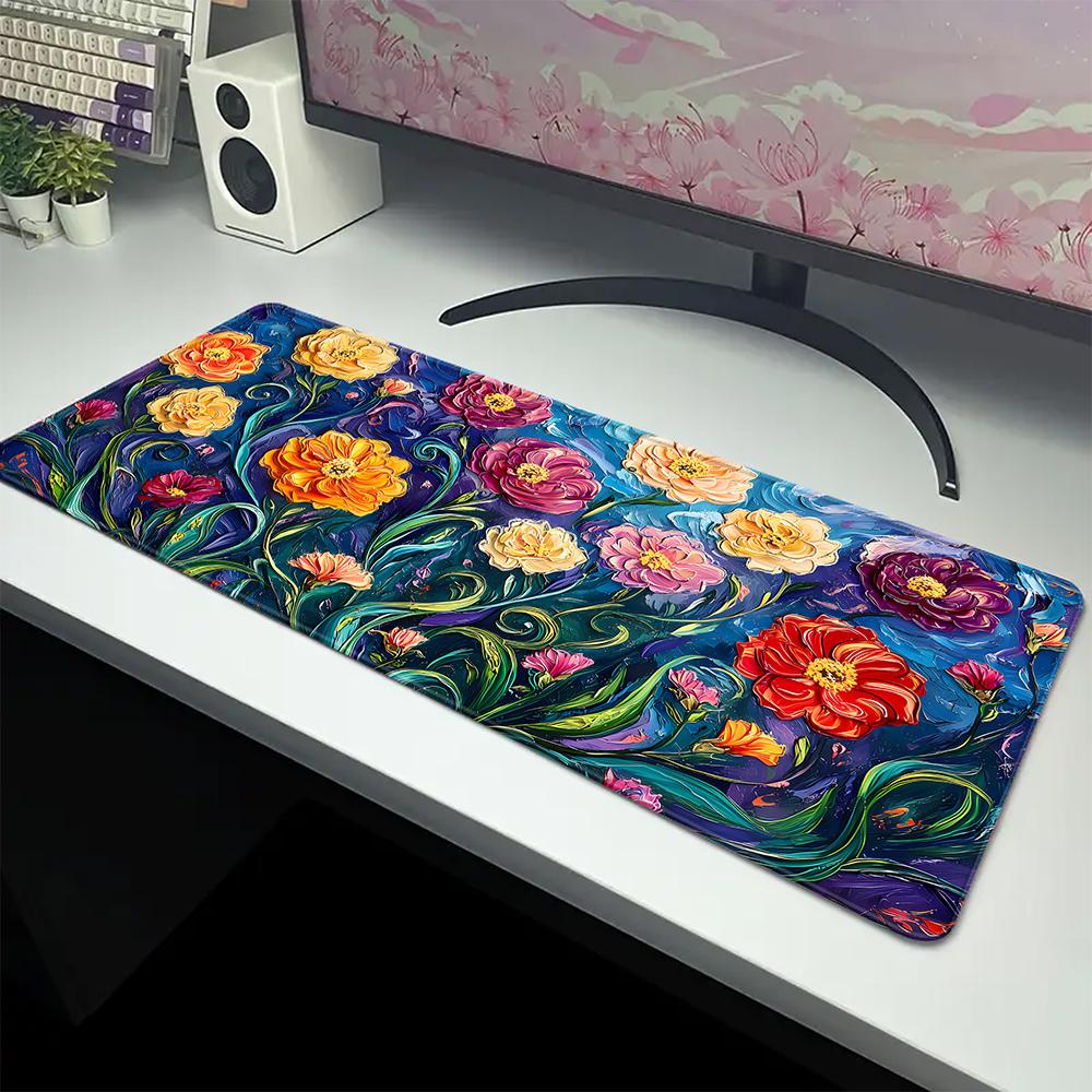 Computer-Mauspad Anime-Mausmatte xmm Große Gummi-Mausmatte Grüne Pflanze Blume Mauspad Büro-Schreibtischmatte Tastaturmatte XXL