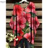 Camiseta Floral Bohemia para Mujer - Elegante Diseño Retro con Vibrante Patrón de Rosas y Hojas Casual Cuello Redondo Lavable a Máquina