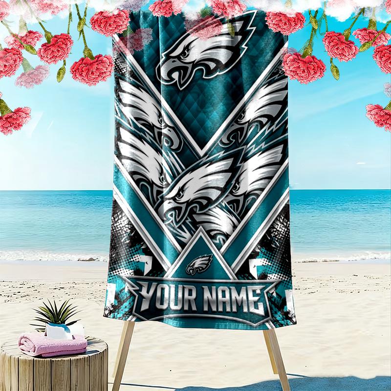 Name Custom Philadelphia Eagles Print Beach Towel, Large Soft Quick Dry Towel for Beach Camping Swimming