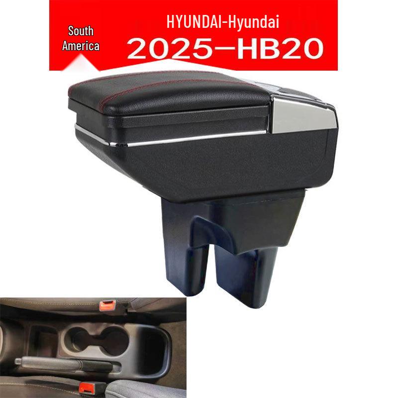 

2025 HB20 South America Armrest Box: Modern Center Console Storage Modification Black with red stitching