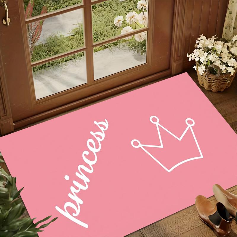 

Pink Princess Crown Area Rug for Entryway Nursery Bedroom Cute Coquette Eco-Friendly Home Decor Soft Non Slip Washable Floor Mat 40x60cm
