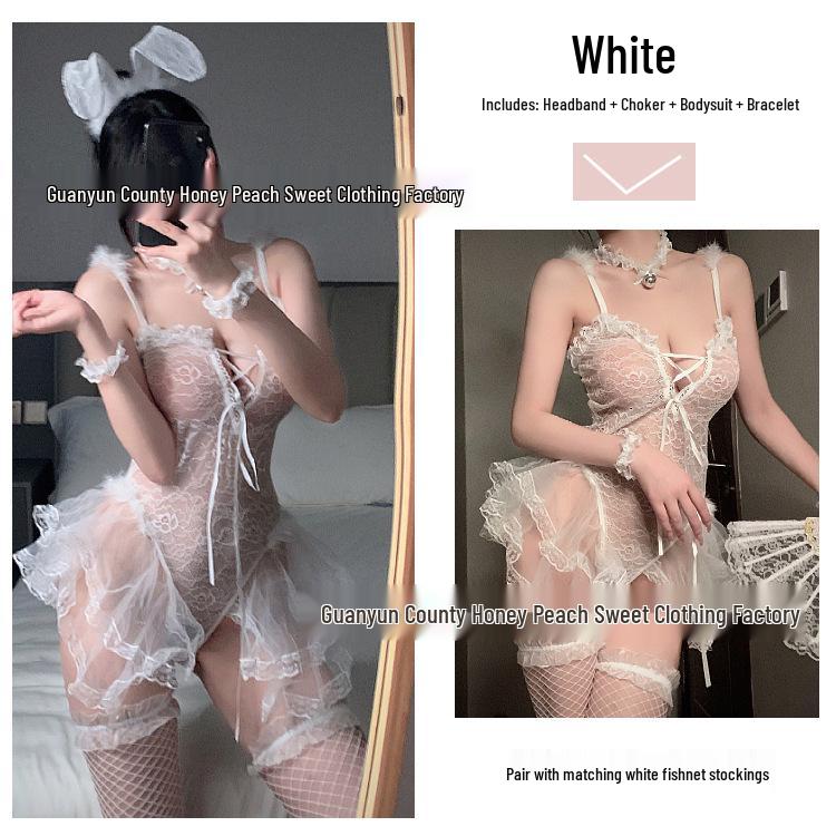 Alluring Bunny Girl Lace Lingerie Bodysuit - See-Through, Open Crotch Christmas Temptation