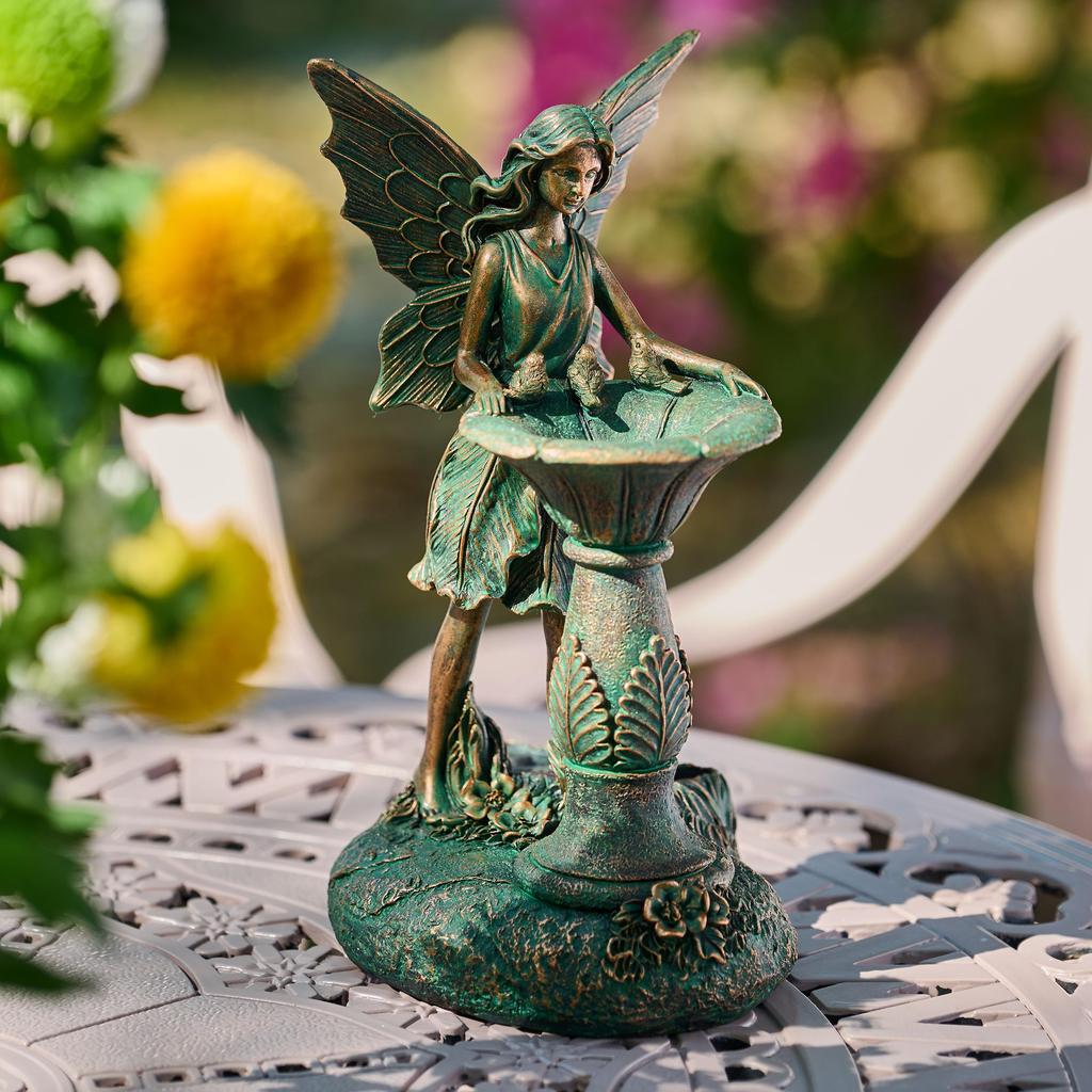 Valery Madelyn Gartendekoration, Ornament, Brunnenfee, Gartenlicht im Bronzestil, Solarlampe, Außendekoration, Stilvolle Dekoration, Gartenornament,