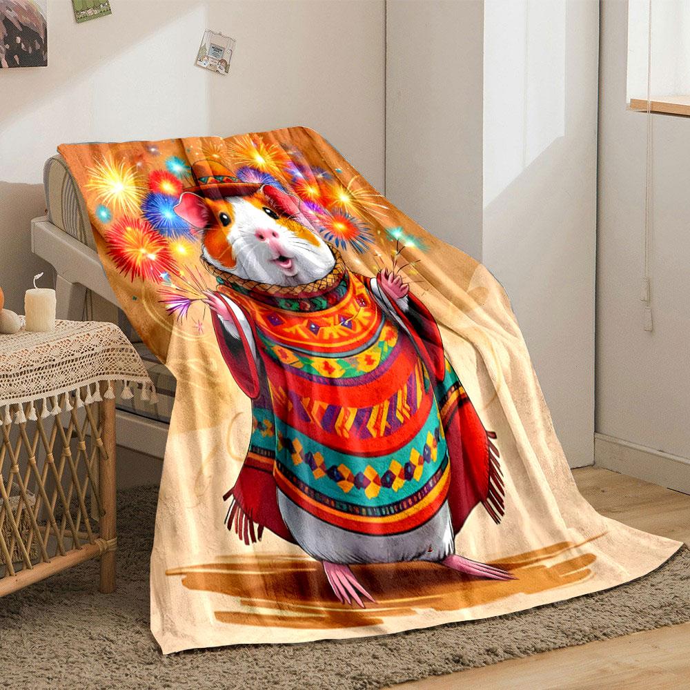 Guinea Pig Fiesta with Fireworks Print Blanket Soft and Cozy Perfect for the Living Room Bed Sofa or a Nap,gift
