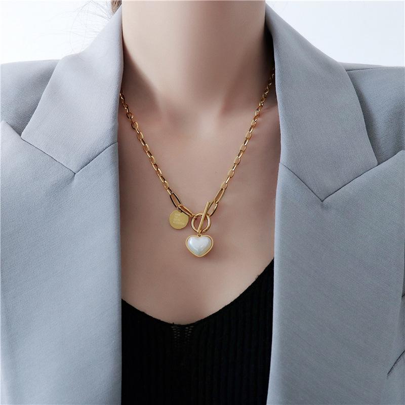 18K Gold Heart Bar Pearl Necklace - Korean/Japanese Style Short Personalized Choker for Sweaters