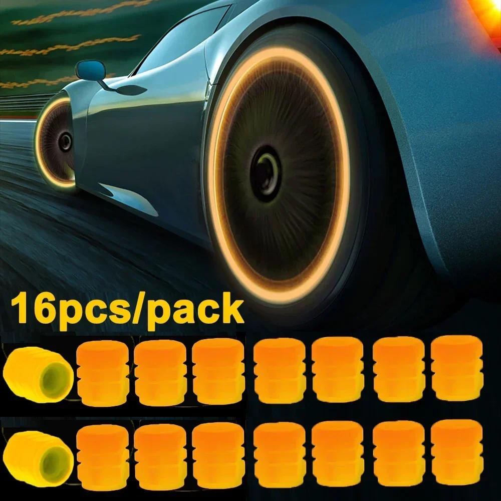 20PCS Luminous Tire Valve Caps Motorcycle Bike Wheel Nozzle Dustproof Tyre Valve Stem Fluorescent Night Glowing Car Decor