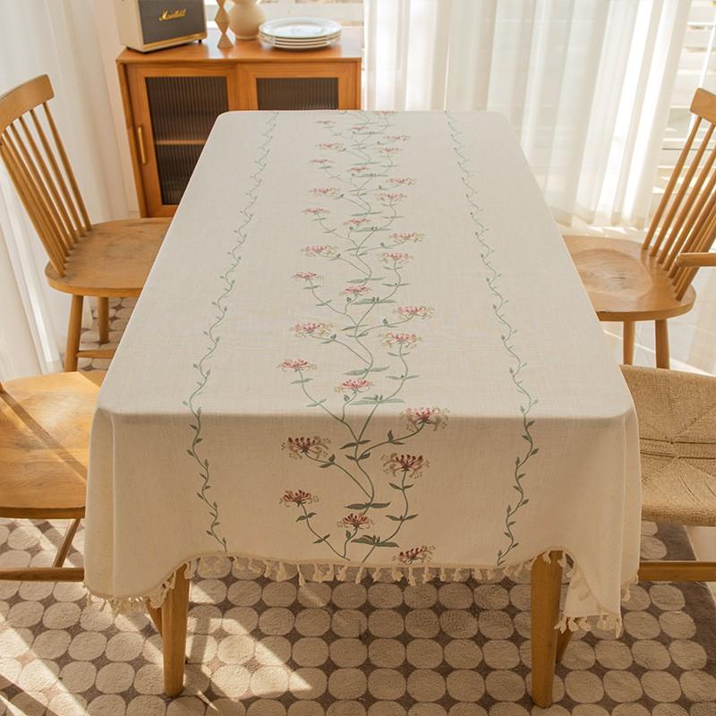Nordic Style Embroidered Tablecloth With Tassels Rectangular Dining Table Cover Kitchen Living Room Decor