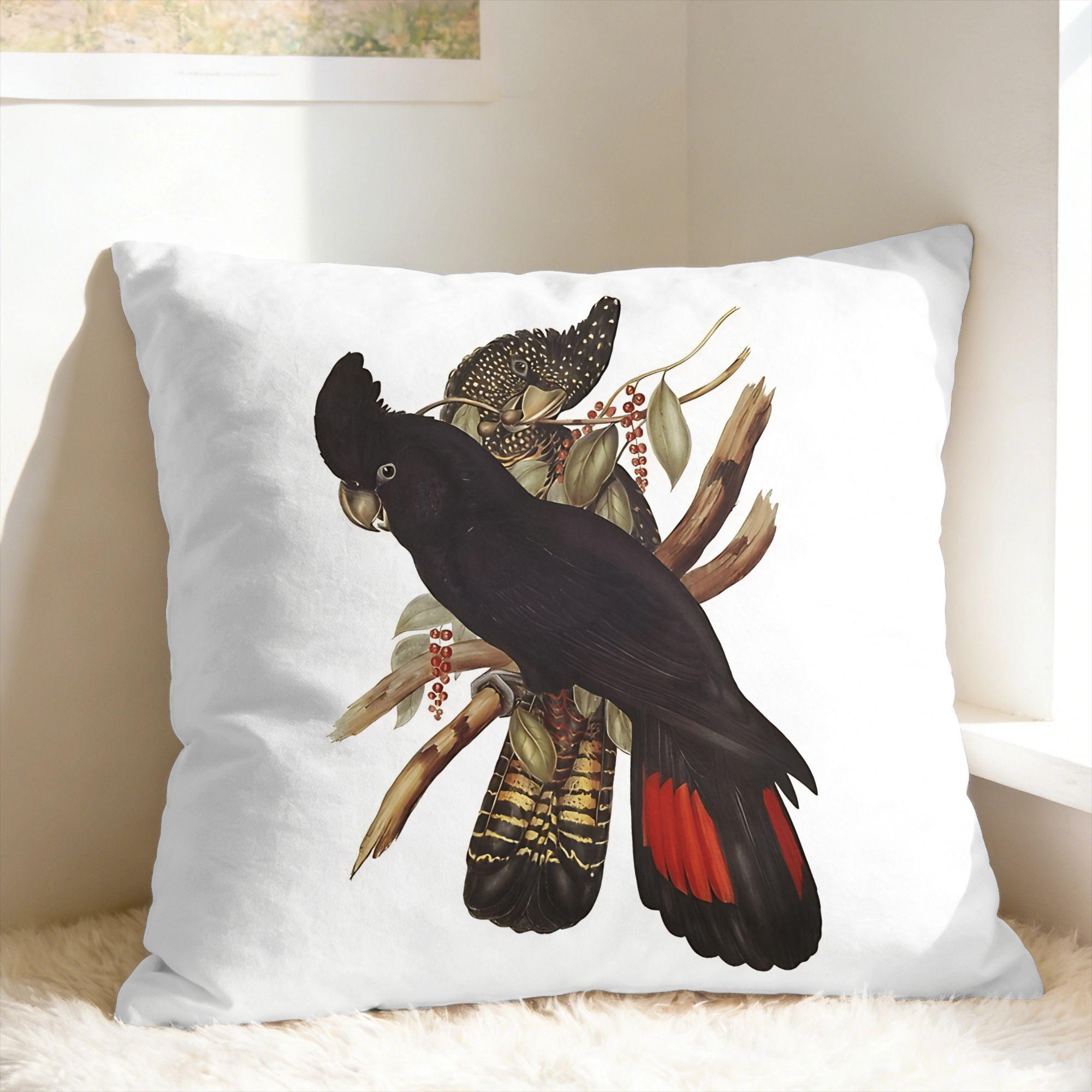 Australian Red-Tailed Black Cockatoo Pillow Cover Comfy Cushion Cover Funny Pillow Case For Living Room Sofa Peach skin 18*18(CM)-1Pcs