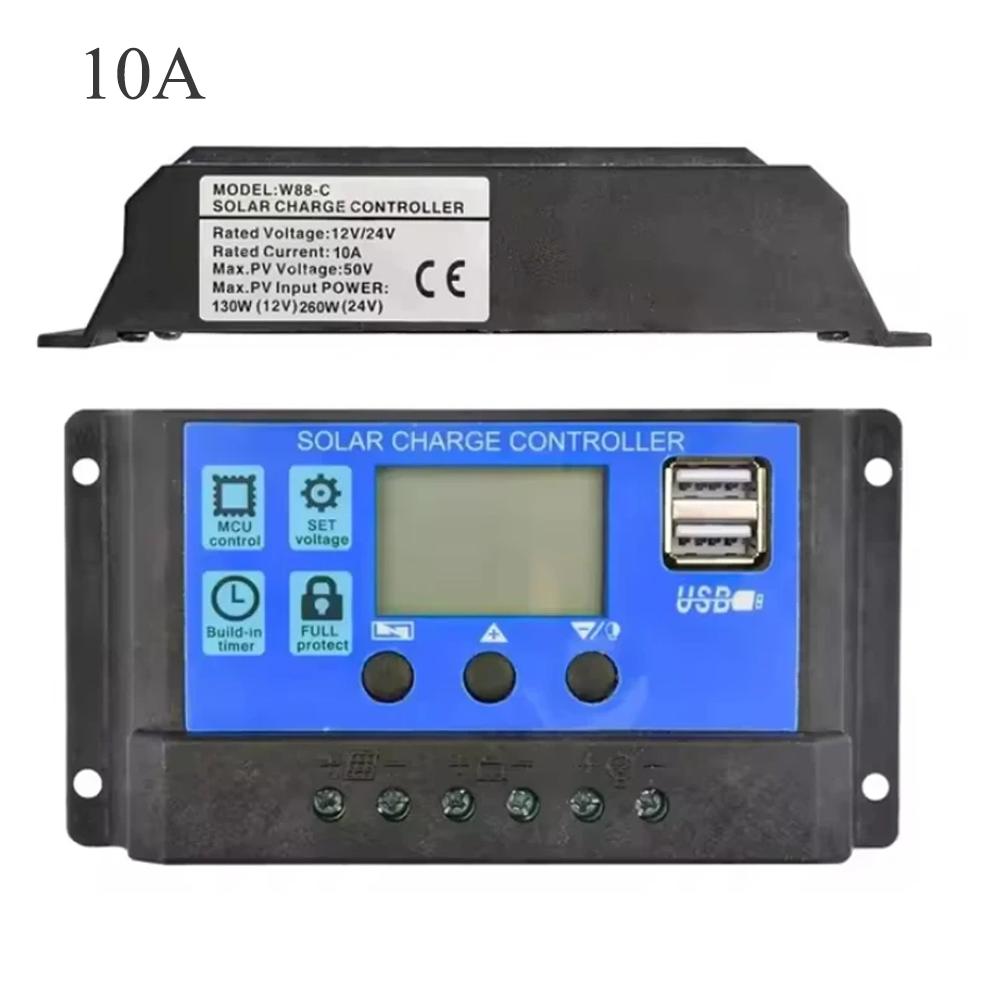 Solar Laderegler PV Regler Lastentlader 12V 24V 30A 10A Auto LCD Dual USB 5V Ausgang