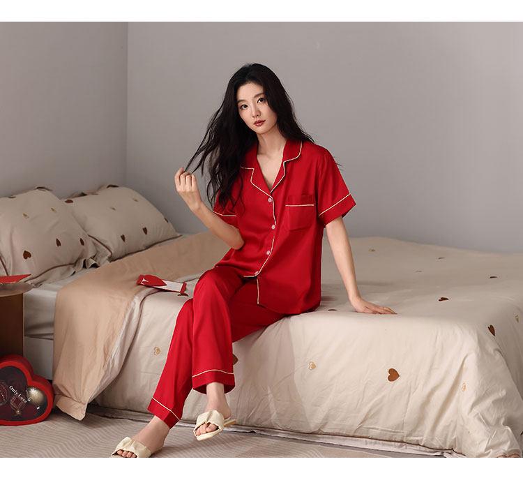 Women's Ice Silk Short Sleeve Pajama Set