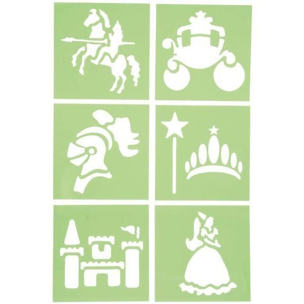 Plastic Stencils - Princess and Knight - 15 X 15 Cm - Set of 6 - For Children - Mixed