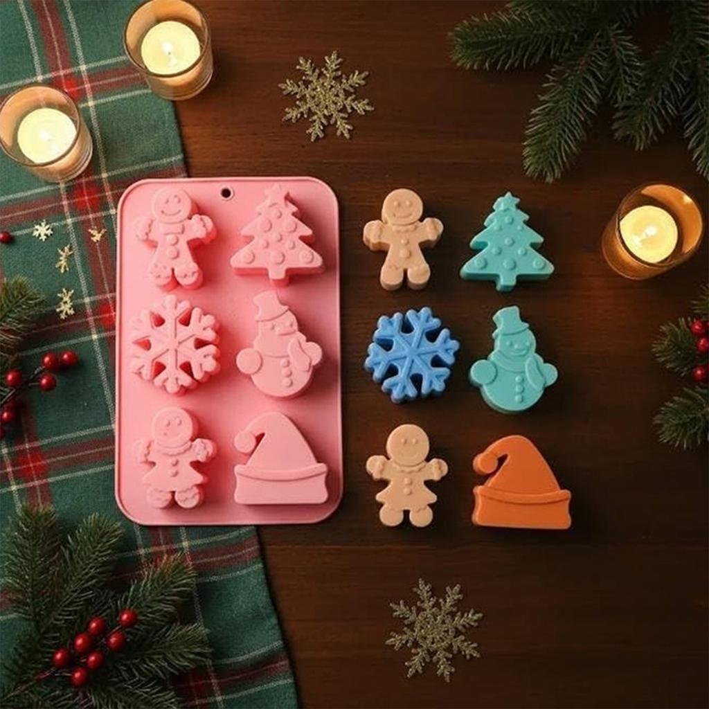 2PCS Christmas Chocolate Molds Reusable Silicone Baking Mould 6-Cavity Ice Silicone Moulds for Making Soap/Cookie
