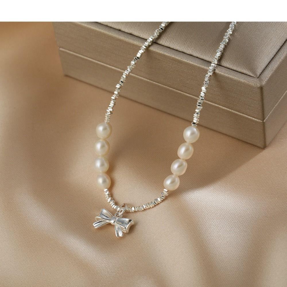 

Ожерелье с подвеской в виде банта из пресноводного жемчуга из стерлингового серебра S925 с подвеской в виде ключицы для женщин