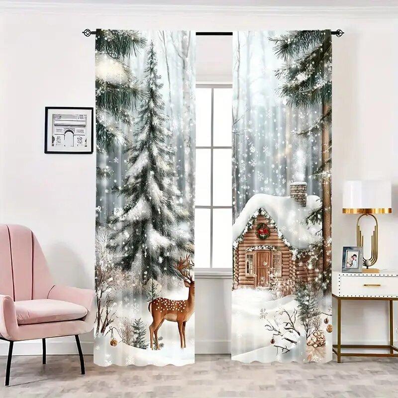 Christmas Reindeer Curtains   Pole Bag Curtains   Bedroom and Living Room Decoration   Home Decoration   Christmas Decoration