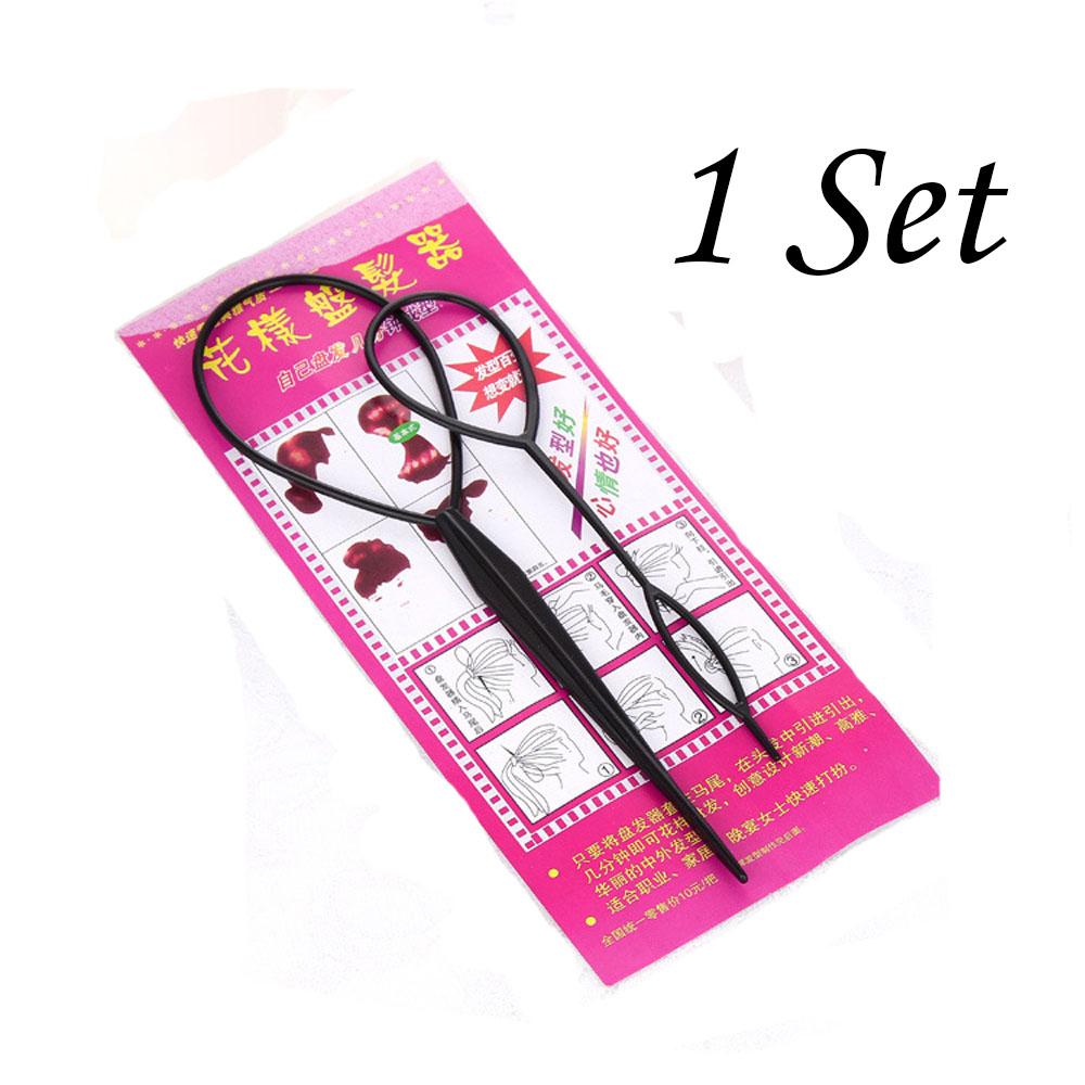 

1 комплект(2pcs) Инструменты для укладки пластиковой петли в виде хвостика Simple Magic Hair Twist Инструменты для укладки косичек Black Bun Hairstyle Maker