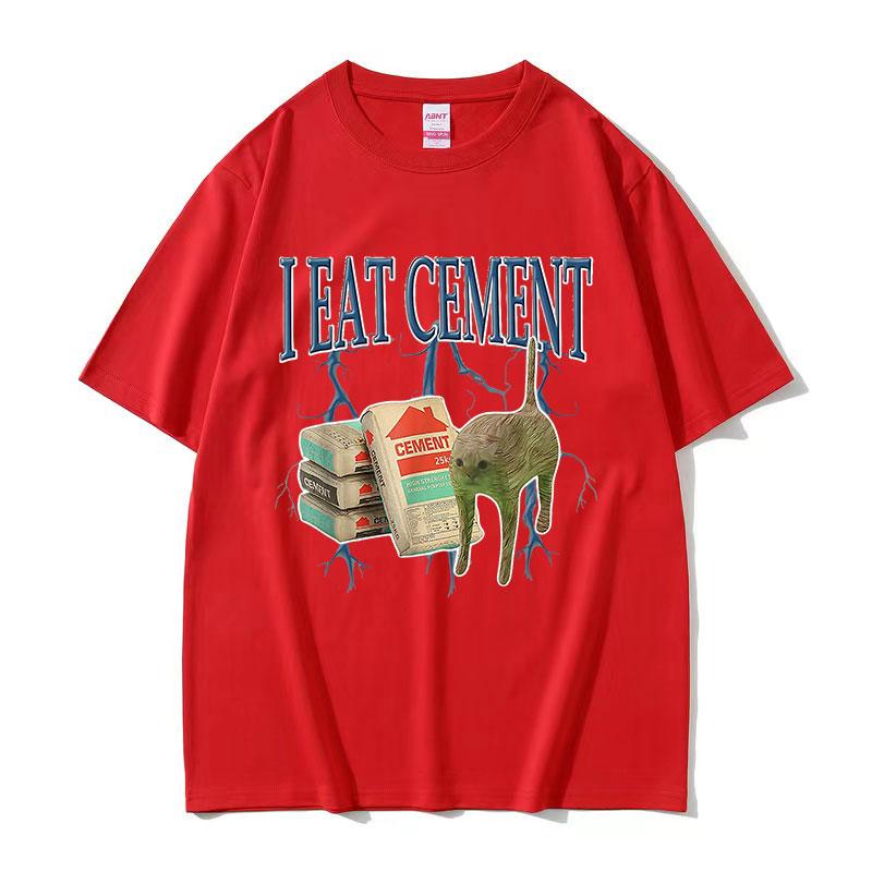 Vtipné tričko s memem Kočka jím cement Pánské Dámské Harajuku Vintage Trička s krátkým rukávem Letní Ležérní Bavlněné Topy Kreslené tričko