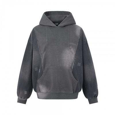 Oversized Deconstructed Hoodie Met Ruwe Zoom Kleurverloop Was katoenmix Unisex Streetwear