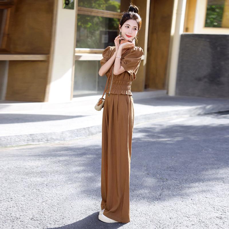 Summer 2024 Women's Two-Piece Suit: Chic Casual Tops & Wide-Leg Pants