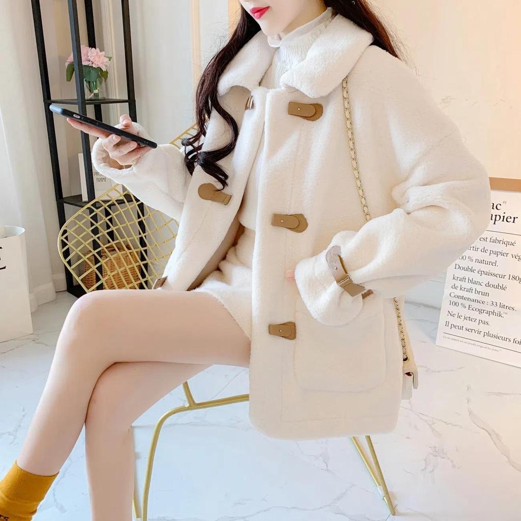 Fur All-in-one Imitation Lambswool Coat for Women Petite Short Autumn and Winter Korean Style Loose and Versatile Top