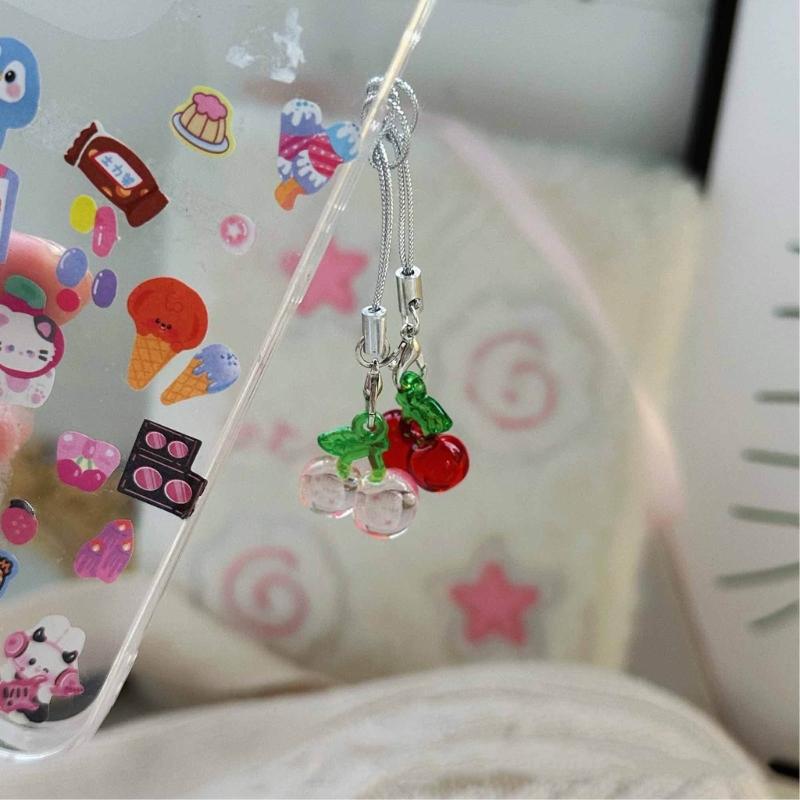 Fruit themed Mobile Attachment Beautiful Peach/Cherries Charm Lovely Fruit Cellphone Cord for Fruit Enthusiasts
