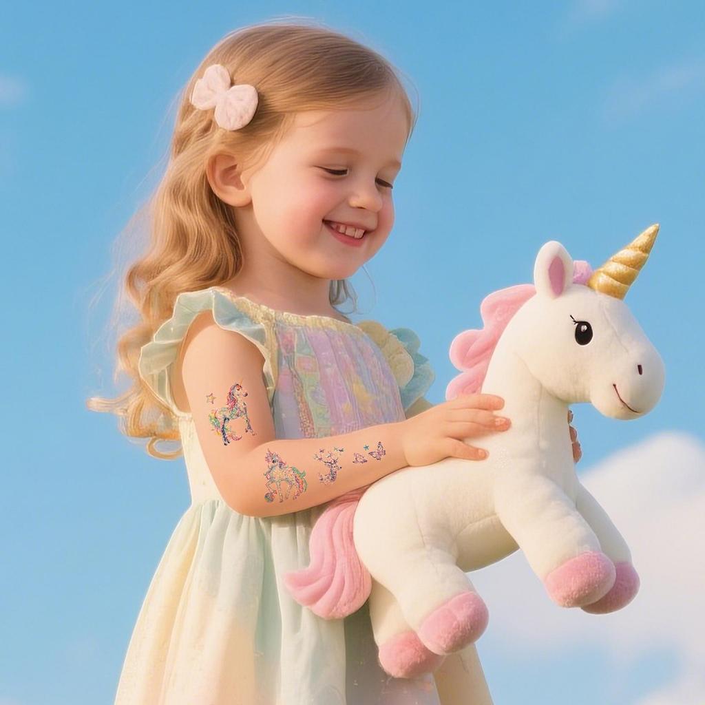 Fairy Tale Glitter Tattoo Stickers: Waterproof Butterfly, Unicorn & Bear Designs