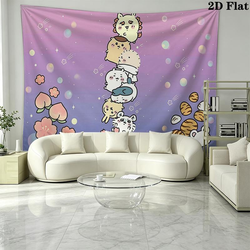 Anime Chiikawa Wall Tapestry Aesthetic Wall Hanging Printed Fabric Blanket Decorative Tapestries for Bedroom Living Room Home Decor