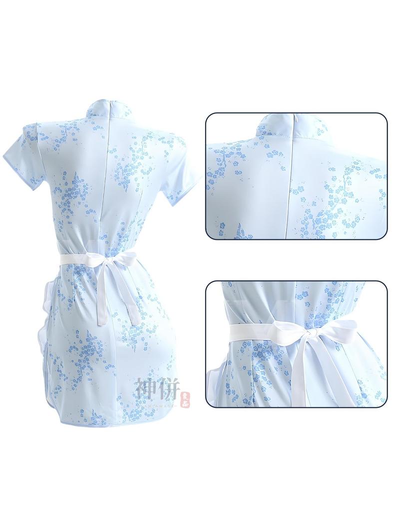 Cheongsam Girl Light Chinese Set with Bun and Costume Size [Excellent Product] Costume, Blue, Style, 4-Piece Cover, Sexy, Cute, Moe, Women's (Blue, S)